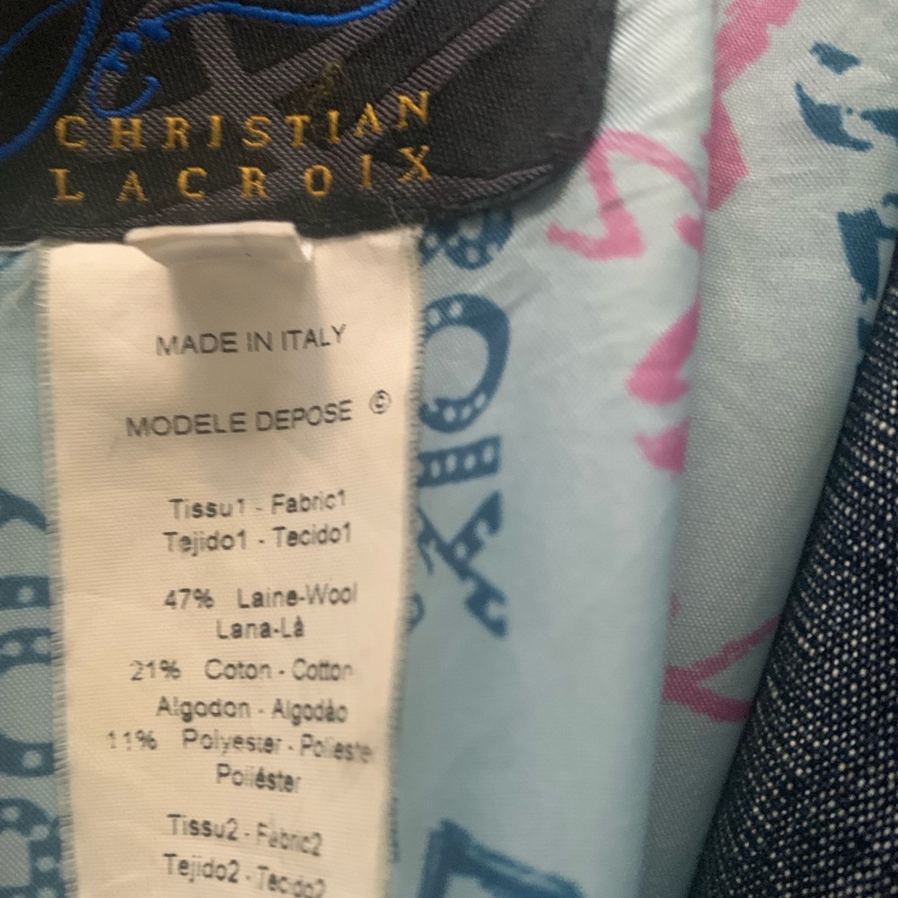 Vinatage Christian Lacroix 1980s denim/tweed coat. Italian size 38